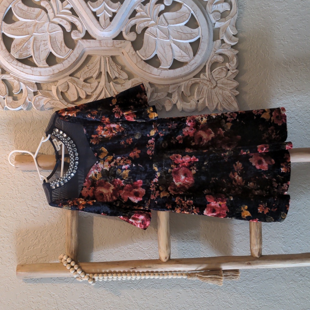 Sweet jeweled velvet little girls dress.